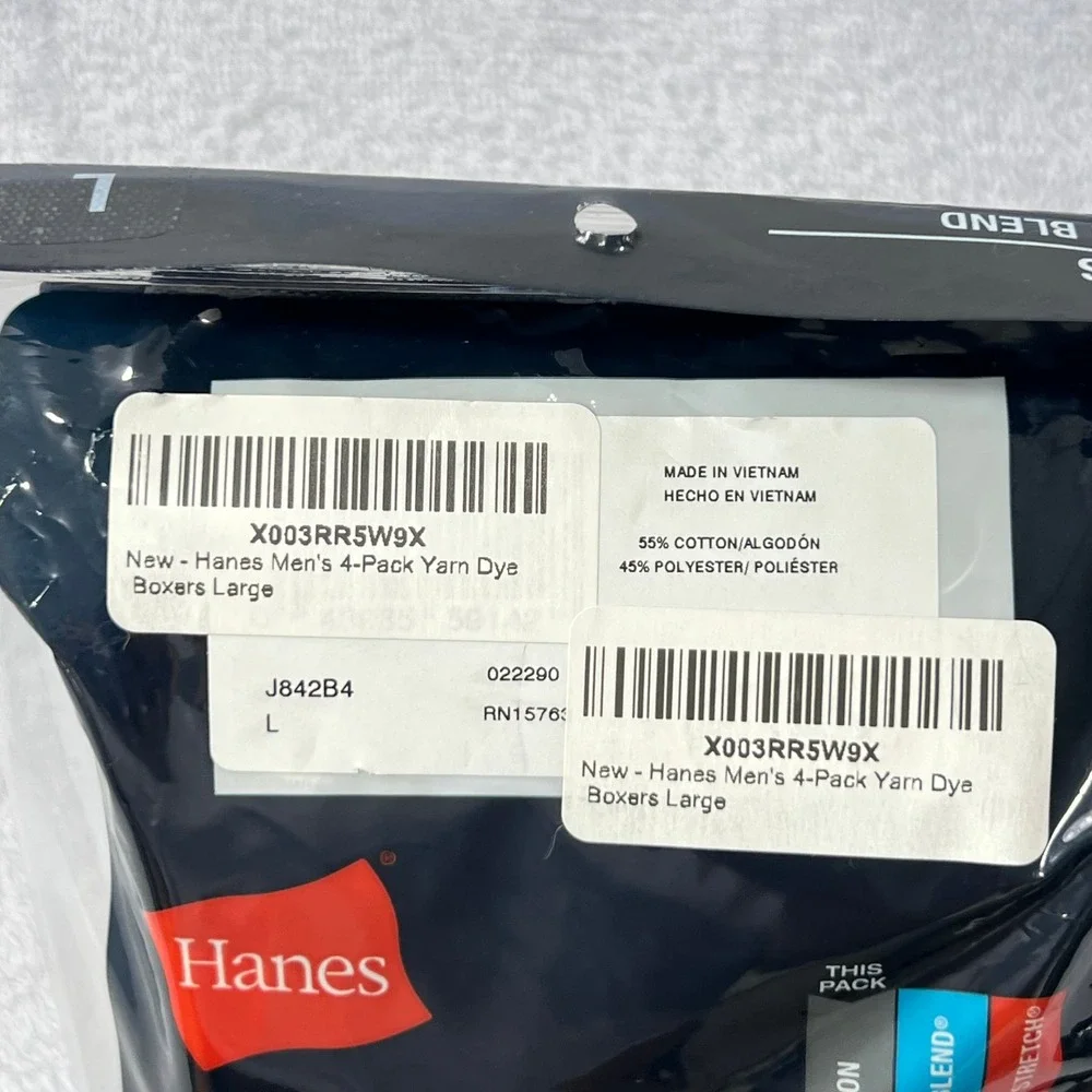 Hanes Tagless Boxers Men Large Blue Gray Plaid 4-Pack Yarn Dye ComfortFlex New